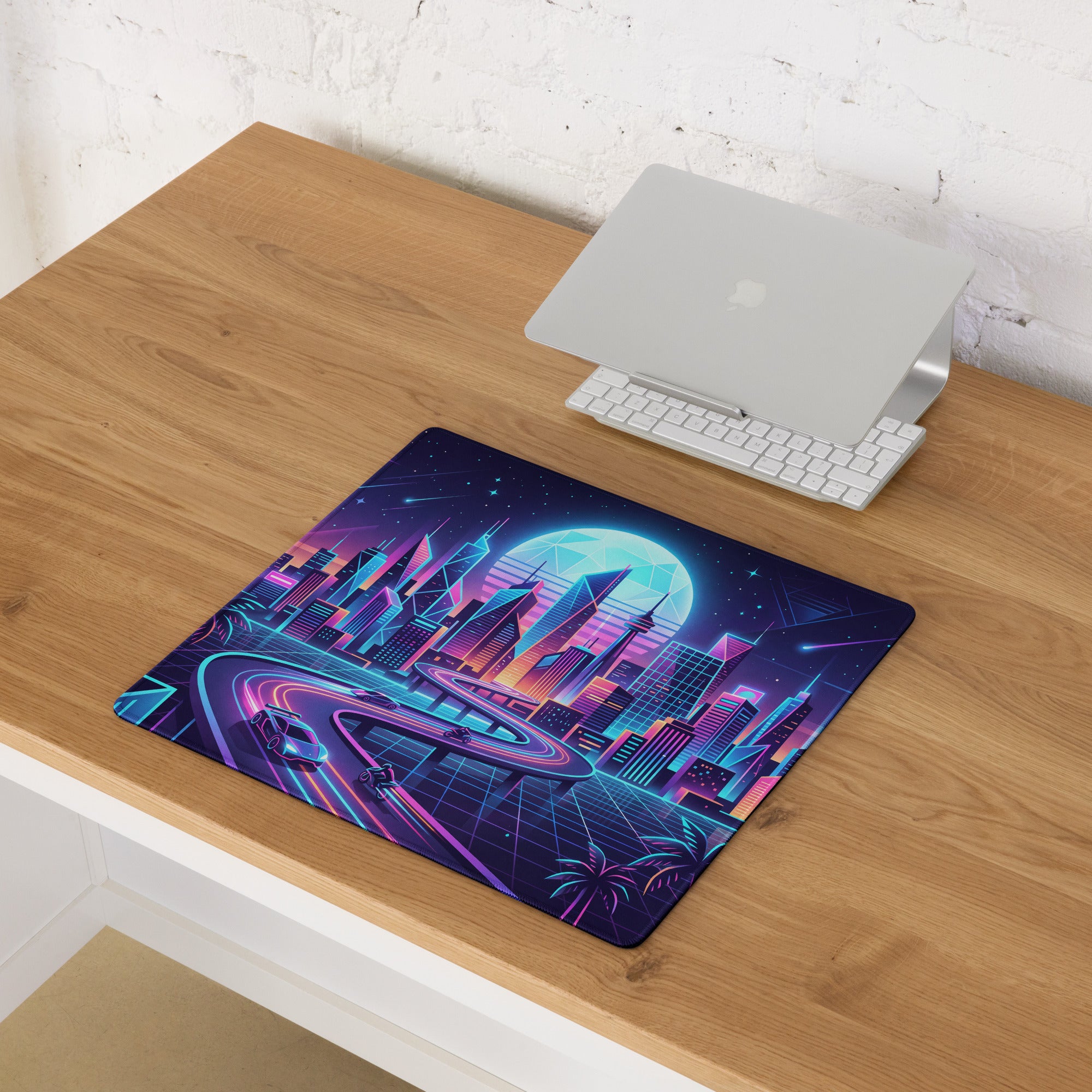 Neon City Vaporwave Mouse Pad - Mouse Pad Neon Blue Purple For Gaming Futuristic Neon Mood Cyberpunk Vaporwave Art