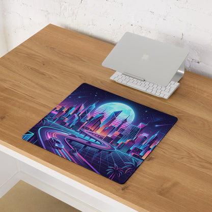 Neon City Vaporwave Mouse Pad - Mouse Pad Neon Blue Purple For Gaming Futuristic Neon Mood Cyberpunk Vaporwave Art