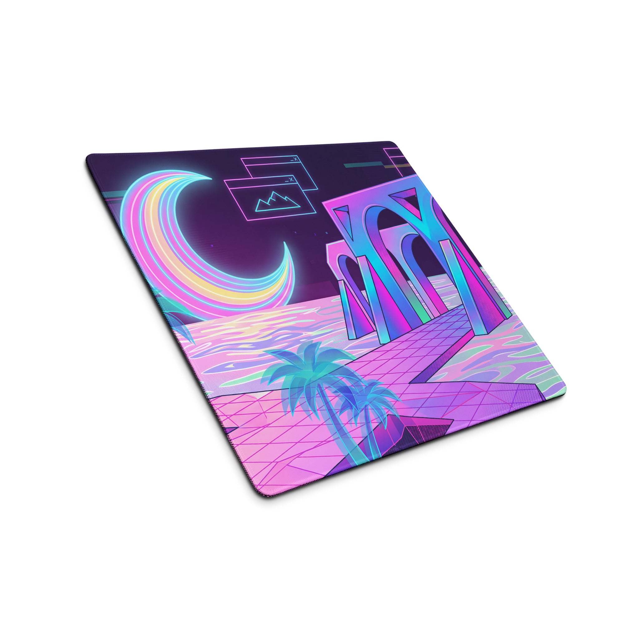 Neon Vaporwave Desk Pad - Mouse Pad Neon Pink Cyan Purple Desk Vaporwave Mood Neon Dream Retro Vaporwave Digital Art