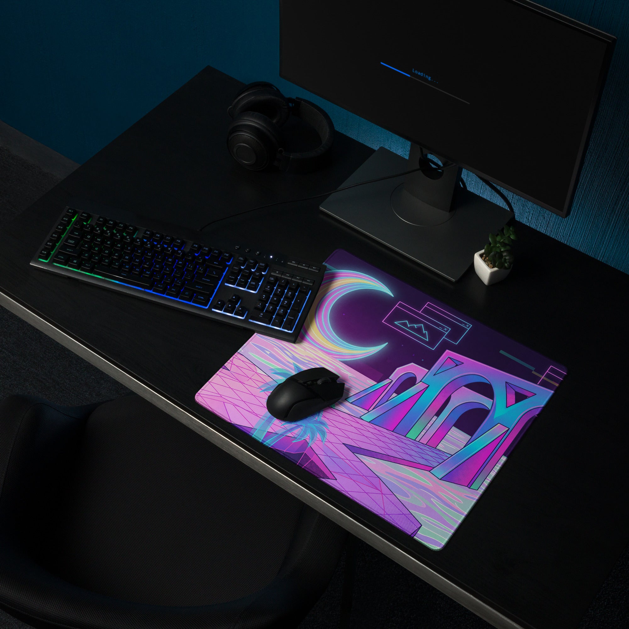 Neon Vaporwave Desk Pad - Mouse Pad Neon Pink Cyan Purple Desk Vaporwave Mood Neon Dream Retro Vaporwave Digital Art