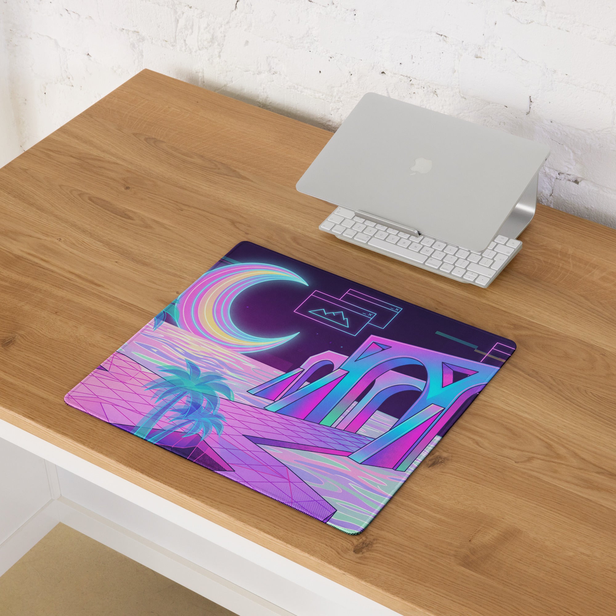 Neon Vaporwave Desk Pad - Mouse Pad Neon Pink Cyan Purple Desk Vaporwave Mood Neon Dream Retro Vaporwave Digital Art