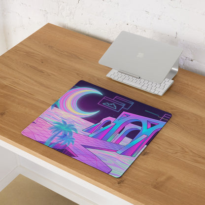 Neon Vaporwave Desk Pad - Mouse Pad Neon Pink Cyan Purple Desk Vaporwave Mood Neon Dream Retro Vaporwave Digital Art