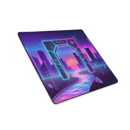 Neon Vaporwave City Mouse Pad - City Neon Purple Desk Vaporwave Retro Futurism Synthwave Gaming Desk Art
