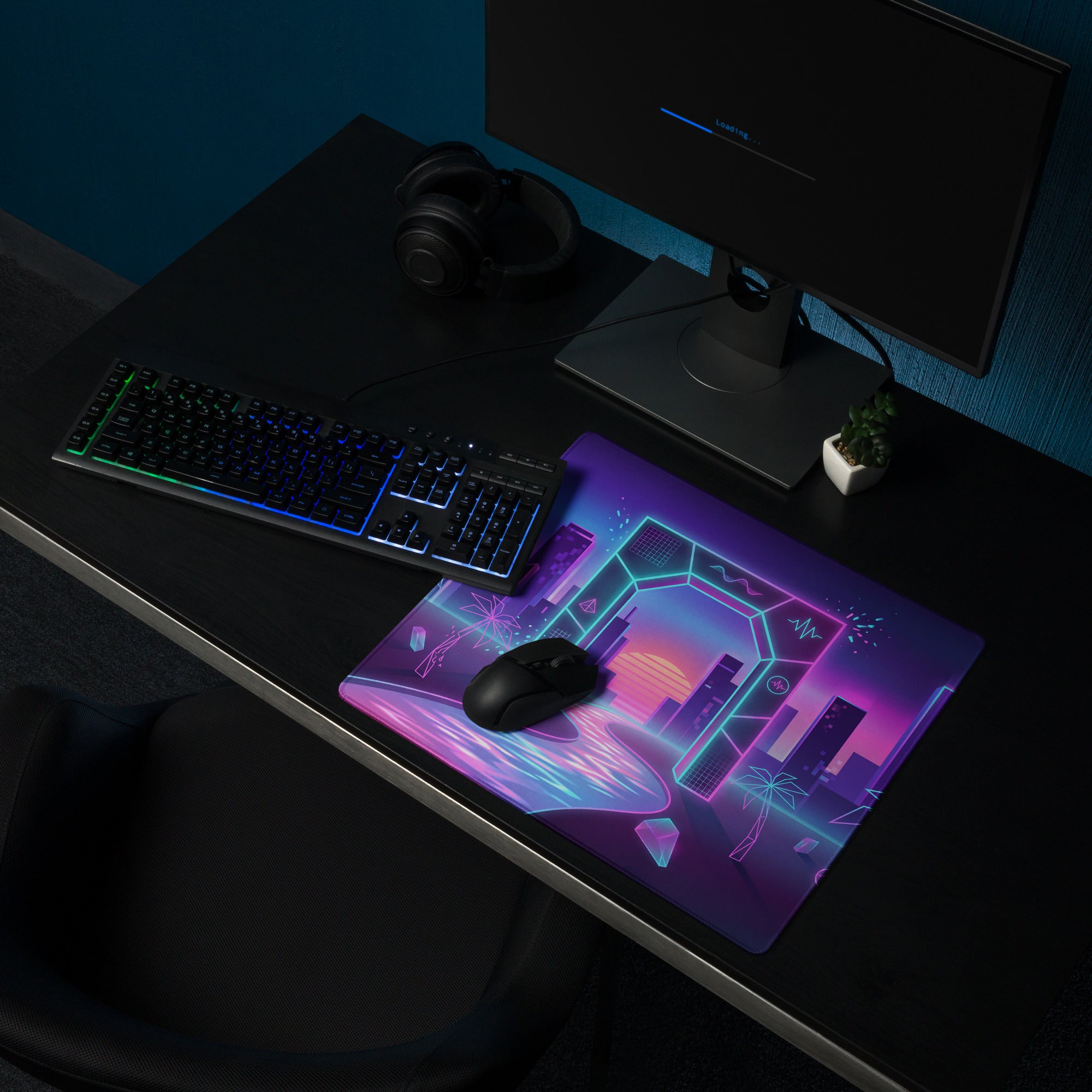 Neon Vaporwave City Mouse Pad - City Neon Purple Desk Vaporwave Retro Futurism Synthwave Gaming Desk Art