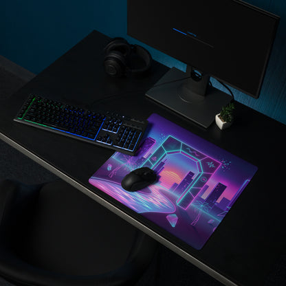 Neon Vaporwave City Mouse Pad - City Neon Purple Desk Vaporwave Retro Futurism Synthwave Gaming Desk Art