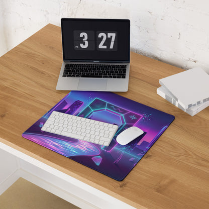 Neon Vaporwave City Mouse Pad - City Neon Purple Desk Vaporwave Retro Futurism Synthwave Gaming Desk Art