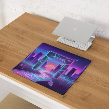 Neon Vaporwave City Mouse Pad - City Neon Purple Desk Vaporwave Retro Futurism Synthwave Gaming Desk Art