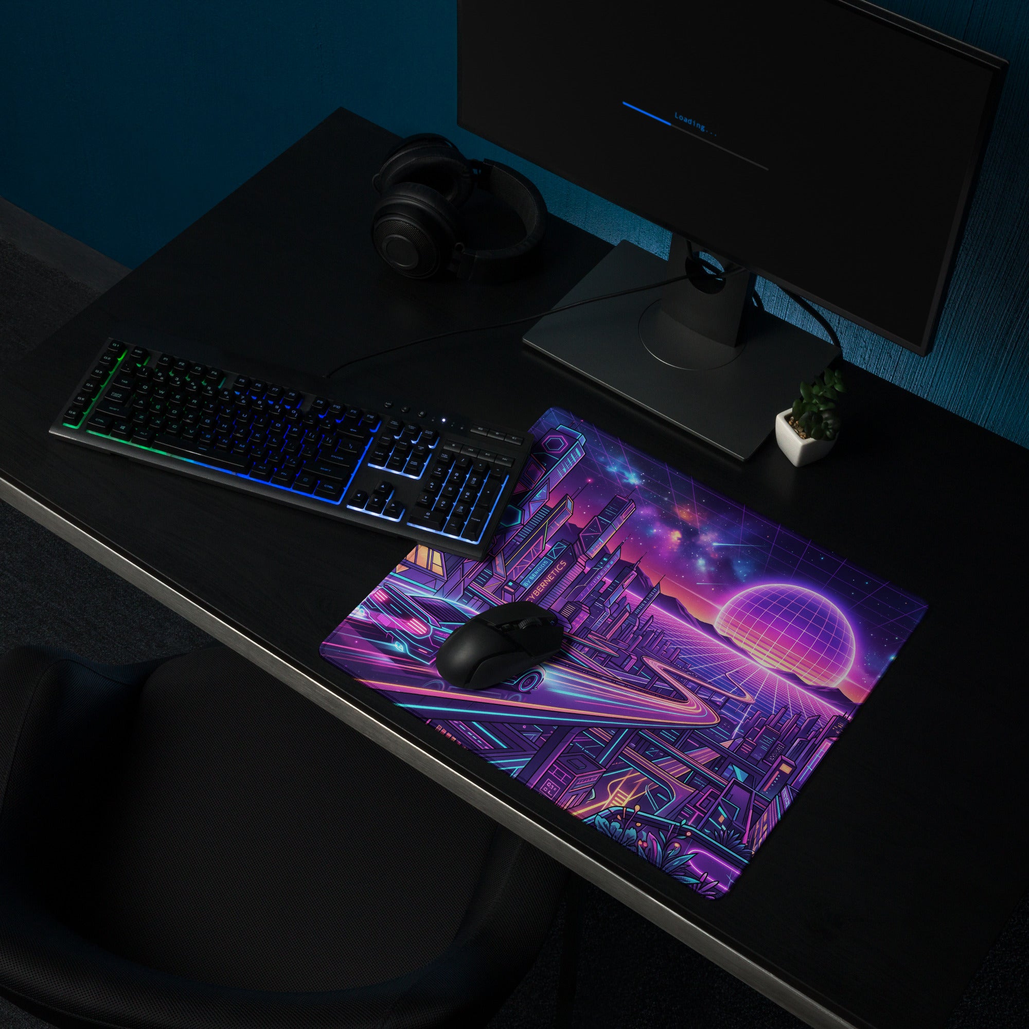 Neon Vaporwave City Mouse Pad - Gaming Mouse Pad Neon Purple Pink Blue Desk Vaporwave Mood Neon Decor Synthwave