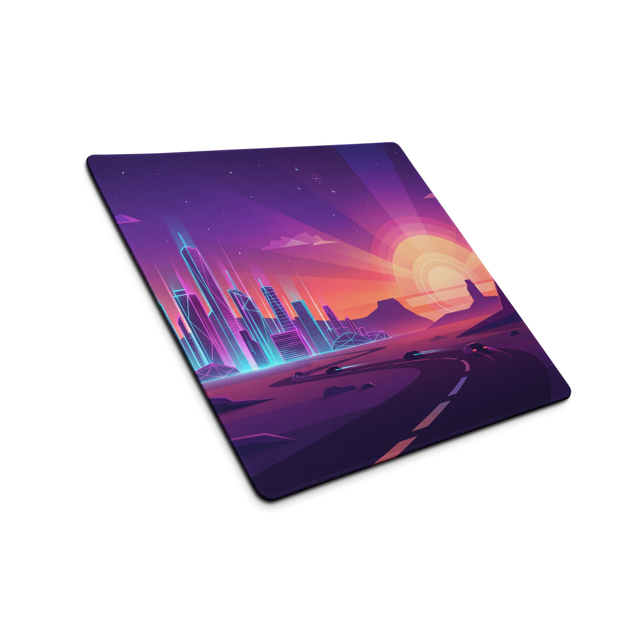 Neon Vaporwave Cityscape Mouse Pad - Cityscape Neon Purple Pink Gaming Desk Vaporwave Retro Futurism Decor Digital Art