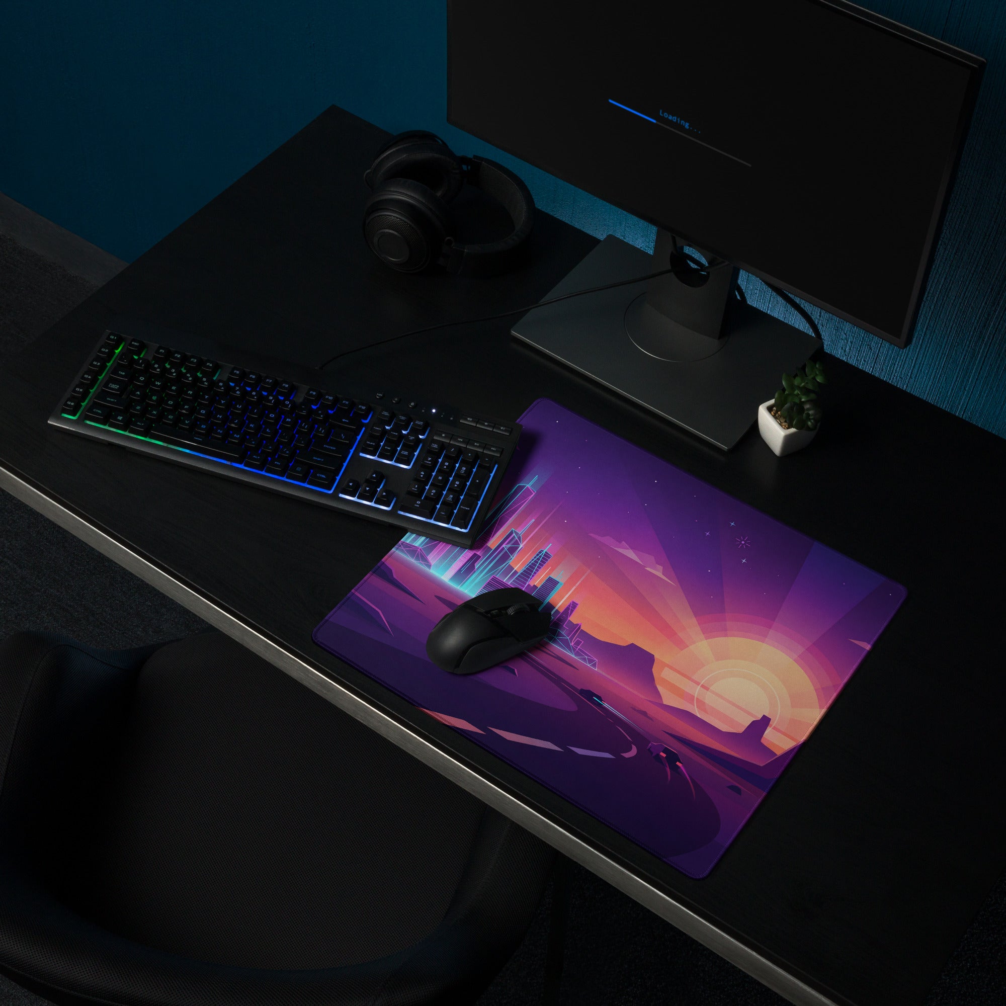 Neon Vaporwave Cityscape Mouse Pad - Cityscape Neon Purple Pink Gaming Desk Vaporwave Retro Futurism Decor Digital Art