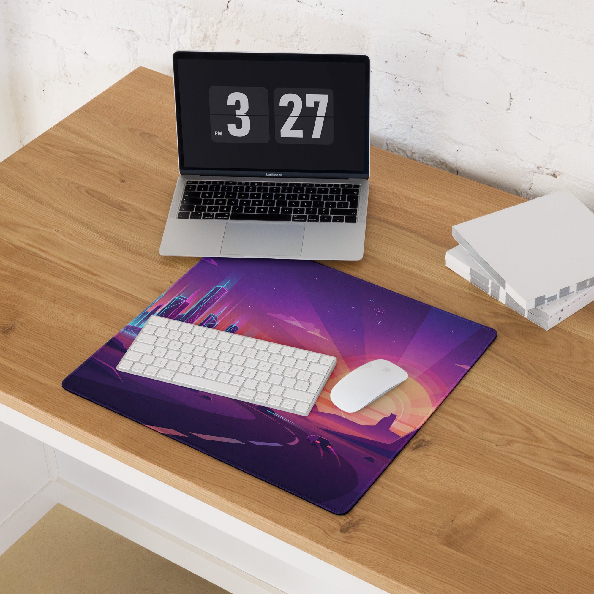 Neon Vaporwave Cityscape Mouse Pad - Cityscape Neon Purple Pink Gaming Desk Vaporwave Retro Futurism Decor Digital Art