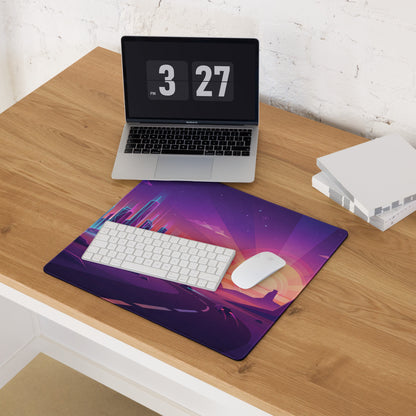 Neon Vaporwave Cityscape Mouse Pad - Cityscape Neon Purple Pink Gaming Desk Vaporwave Retro Futurism Decor Digital Art