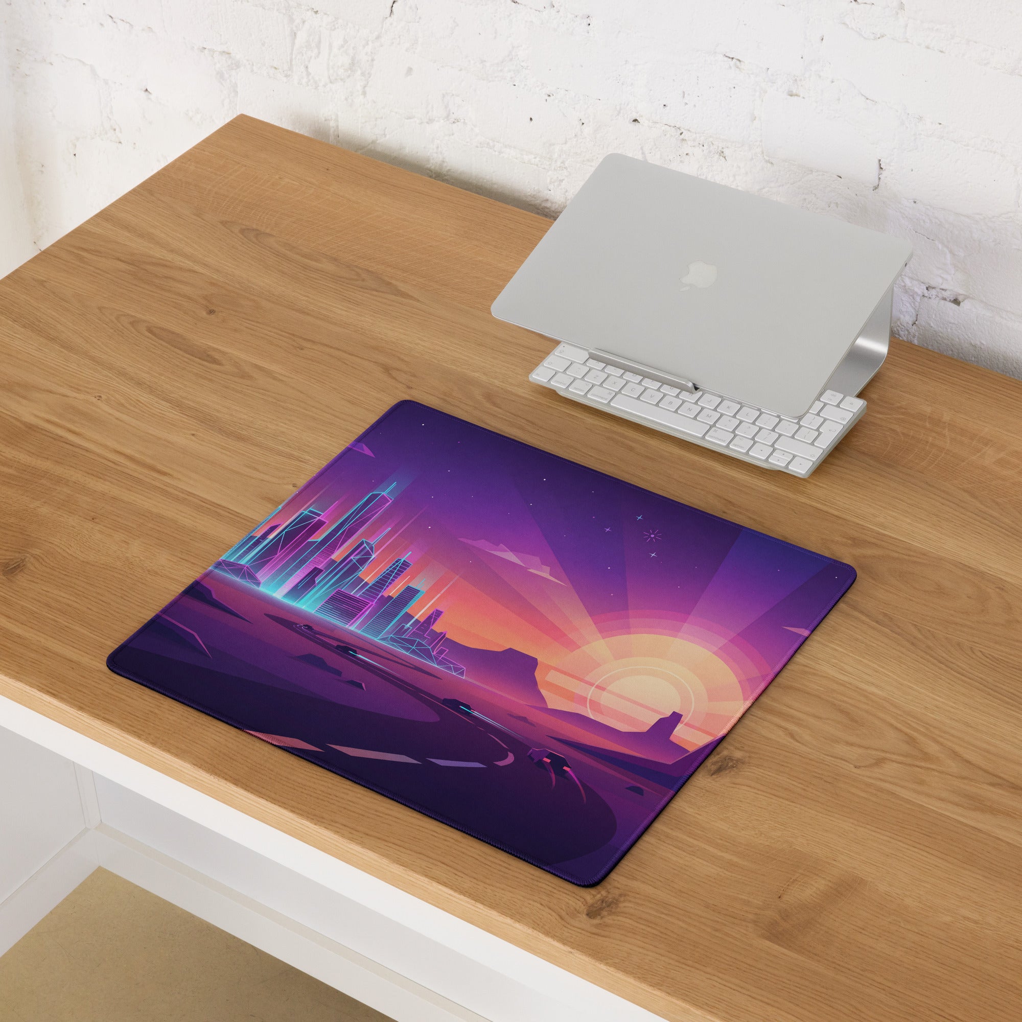 Neon Vaporwave Cityscape Mouse Pad - Cityscape Neon Purple Pink Gaming Desk Vaporwave Retro Futurism Decor Digital Art