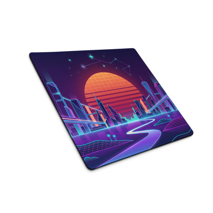 Vaporwave Neon Cityscape Mousepad - Cityscape Neon Pink Purple Blue Gaming Desk Vaporwave Nostalgic Cyberpunk Desk Mat