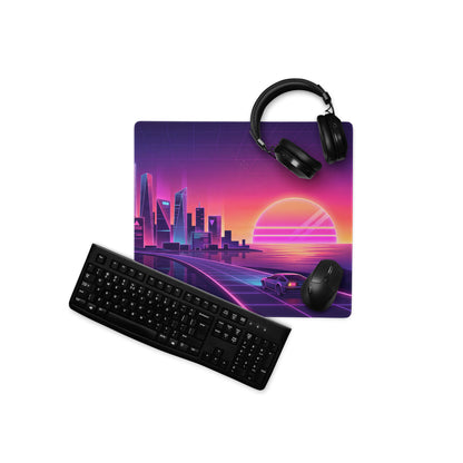 Vaporwave Neon City Mouse Pad - Cityscape Purple Pink Gradient Desk Setup Vaporwave Dreamy Neon Retro Gaming Digital Art