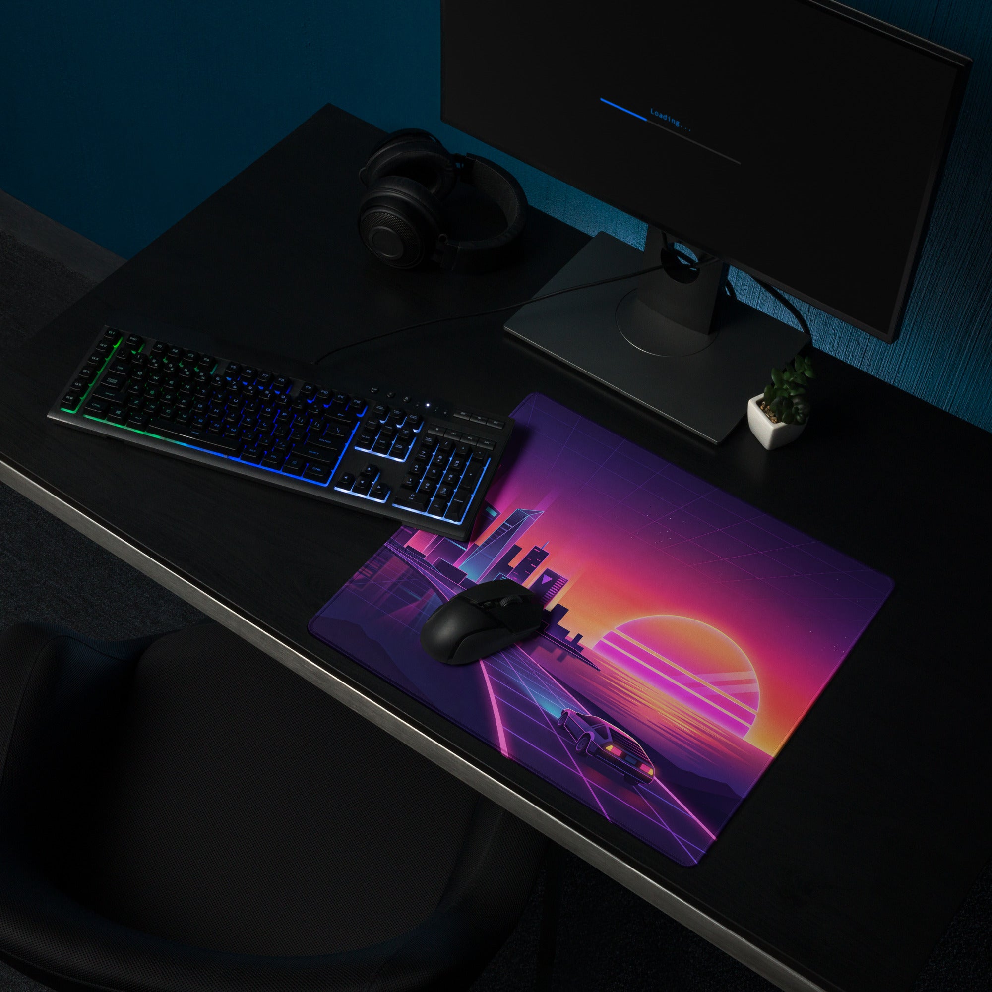 Vaporwave Neon City Mouse Pad - Cityscape Purple Pink Gradient Desk Setup Vaporwave Dreamy Neon Retro Gaming Digital Art