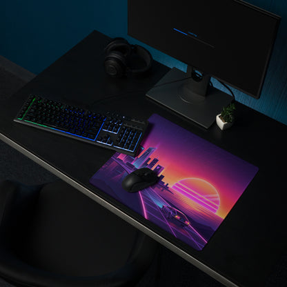 Vaporwave Neon City Mouse Pad - Cityscape Purple Pink Gradient Desk Setup Vaporwave Dreamy Neon Retro Gaming Digital Art