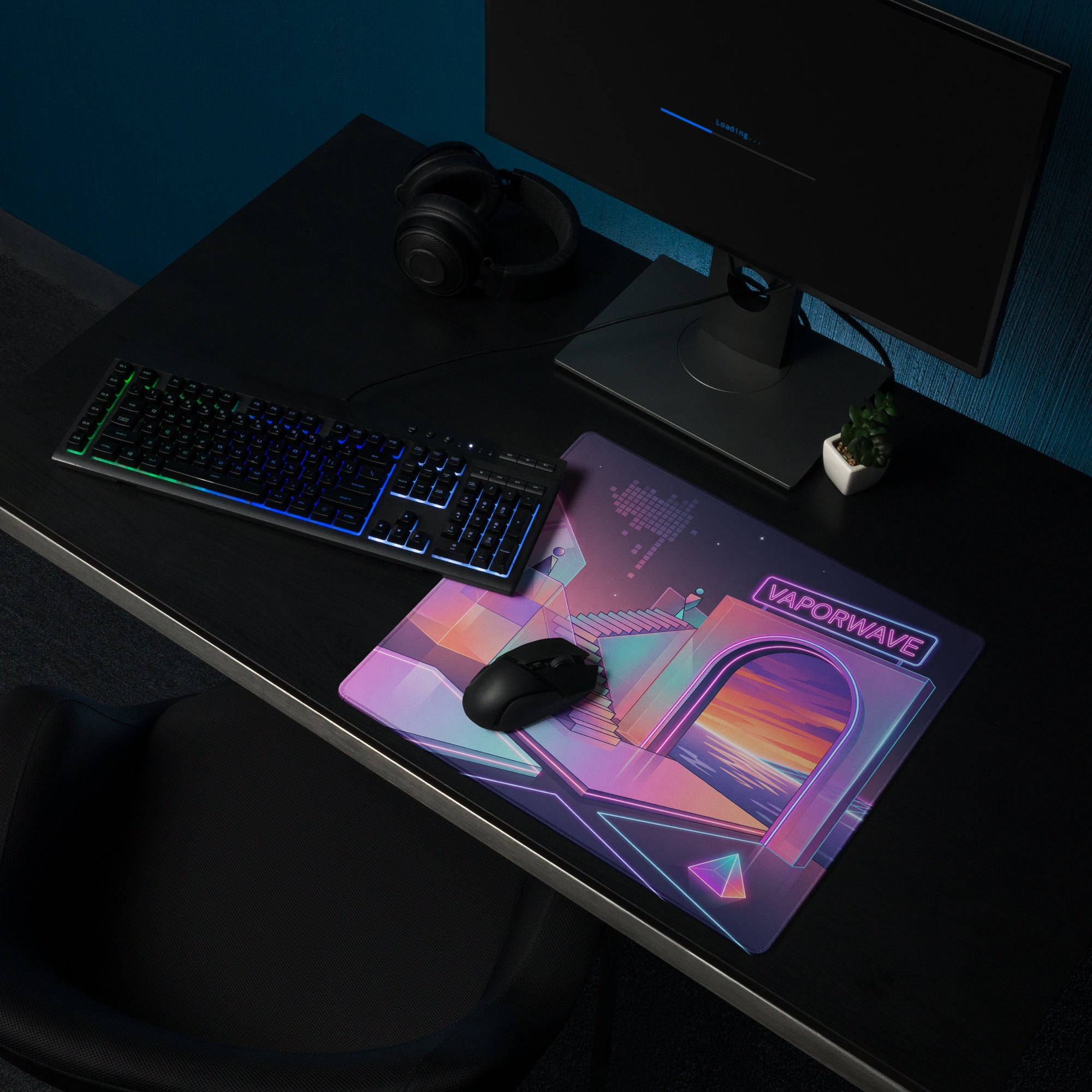 Neon Vaporwave Mouse Pad - Mouse Pad Neon Pink Purple Blue Gaming Setup Vaporwave Mood Dreamy Neon Aesthetic Digital Art