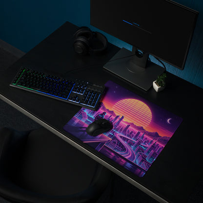 Vaporwave Neon City Pad - Gaming Mouse Pad Purple Pink Desk Vaporwave Mood Retro Futuristic Neon Desk Gear Digital Art