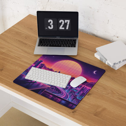 Vaporwave Neon City Pad - Gaming Mouse Pad Purple Pink Desk Vaporwave Mood Retro Futuristic Neon Desk Gear Digital Art