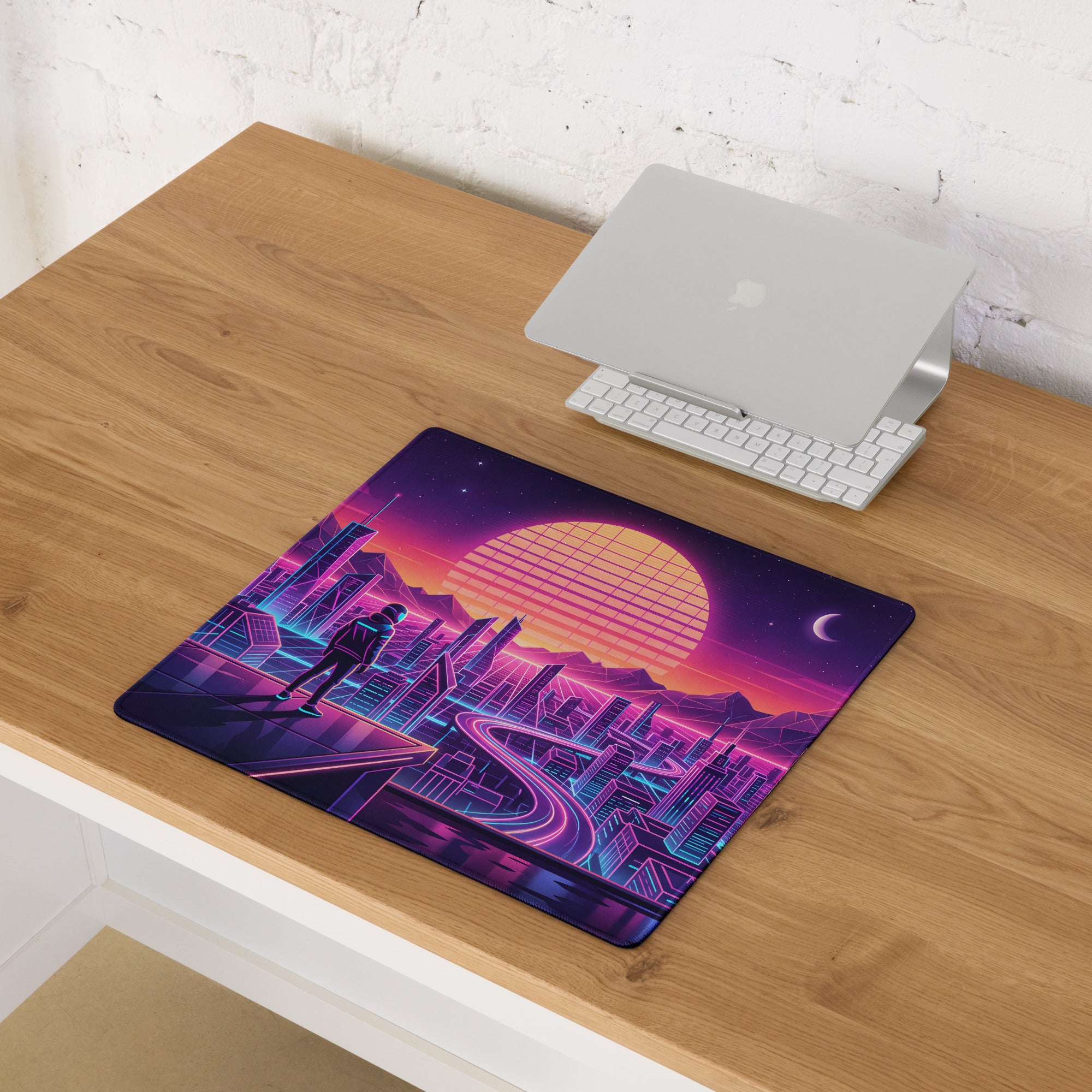 Vaporwave Neon City Pad - Gaming Mouse Pad Purple Pink Desk Vaporwave Mood Retro Futuristic Neon Desk Gear Digital Art
