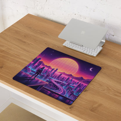 Vaporwave Neon City Pad - Gaming Mouse Pad Purple Pink Desk Vaporwave Mood Retro Futuristic Neon Desk Gear Digital Art