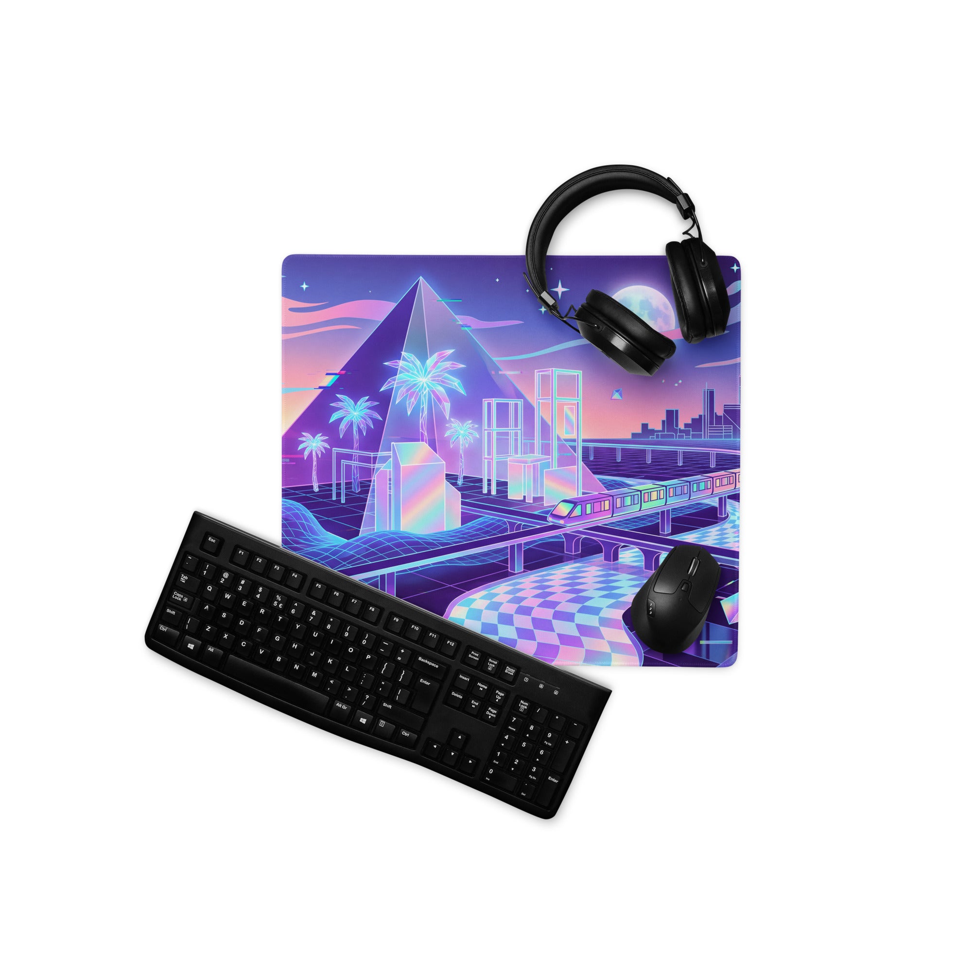 Vaporwave Neon Cityscape Mouse Pad - Mouse Pad Purple Teal Pink Gaming Desk Vaporwave City Neon Mood Digital Art