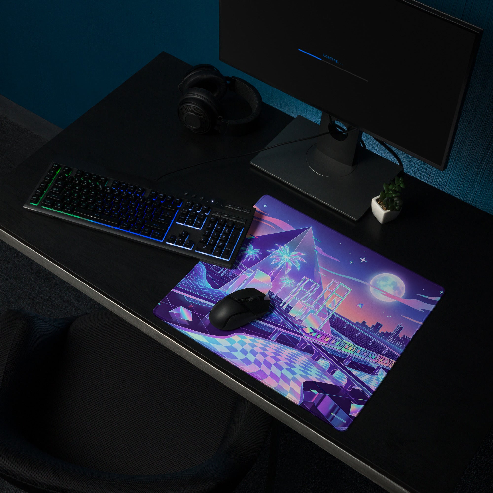 Vaporwave Neon Cityscape Mouse Pad - Mouse Pad Purple Teal Pink Gaming Desk Vaporwave City Neon Mood Digital Art