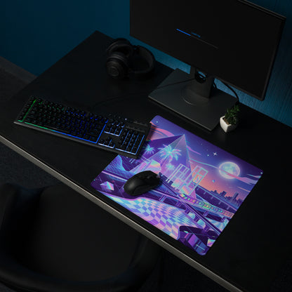 Vaporwave Neon Cityscape Mouse Pad - Mouse Pad Purple Teal Pink Gaming Desk Vaporwave City Neon Mood Digital Art
