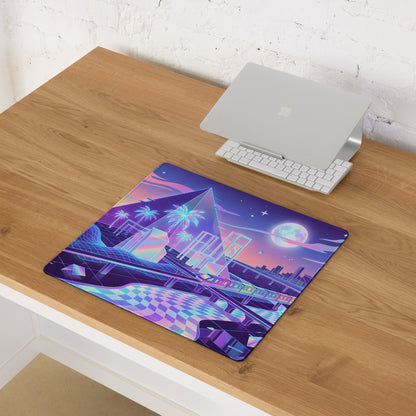 Vaporwave Neon Cityscape Mouse Pad - Mouse Pad Purple Teal Pink Gaming Desk Vaporwave City Neon Mood Digital Art