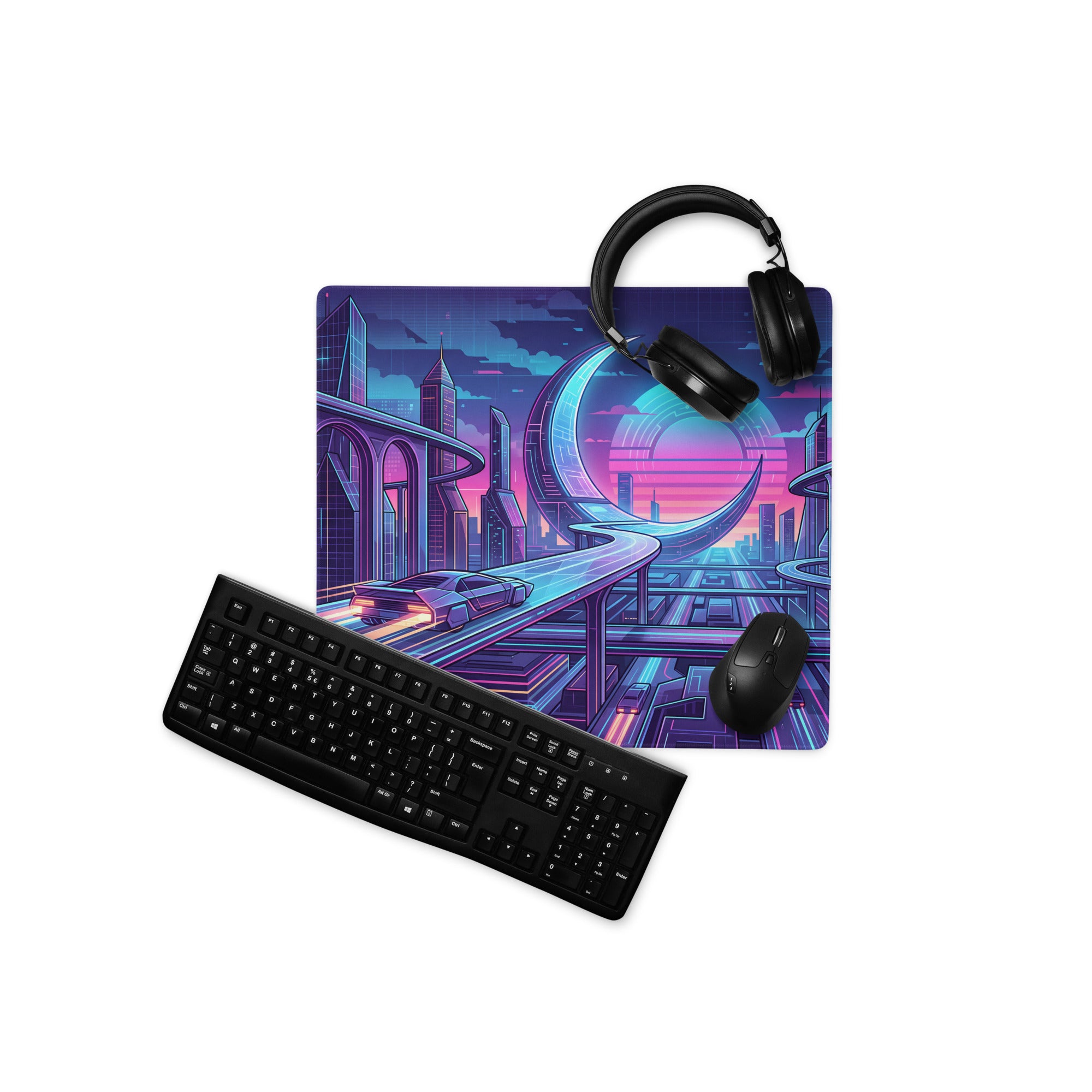 Vaporwave Neon City Mouse Pad - Gaming Mouse Pad Purple Pink Neon Desk Vaporwave Mood Neon Cyberpunk RGB Digital Art