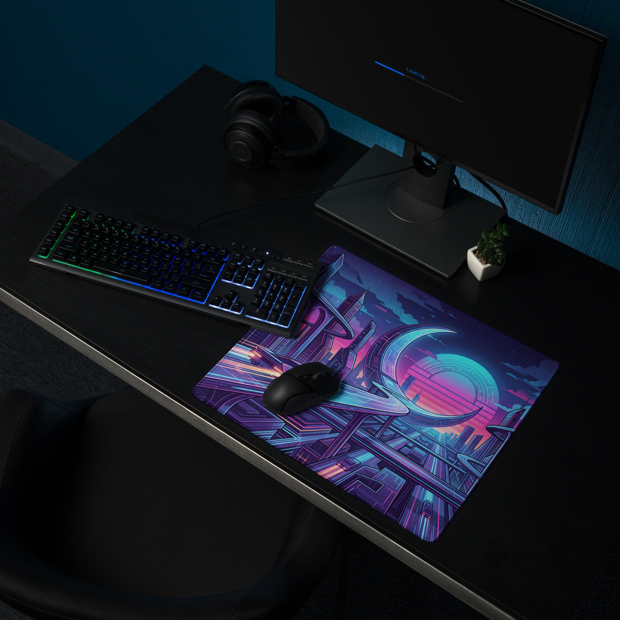 Vaporwave Neon City Mouse Pad - Gaming Mouse Pad Purple Pink Neon Desk Vaporwave Mood Neon Cyberpunk RGB Digital Art