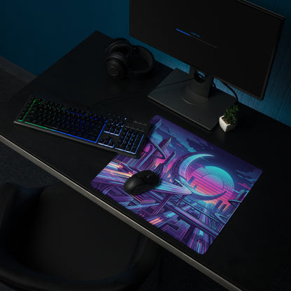 Vaporwave Neon City Mouse Pad - Gaming Mouse Pad Purple Pink Neon Desk Vaporwave Mood Neon Cyberpunk RGB Digital Art
