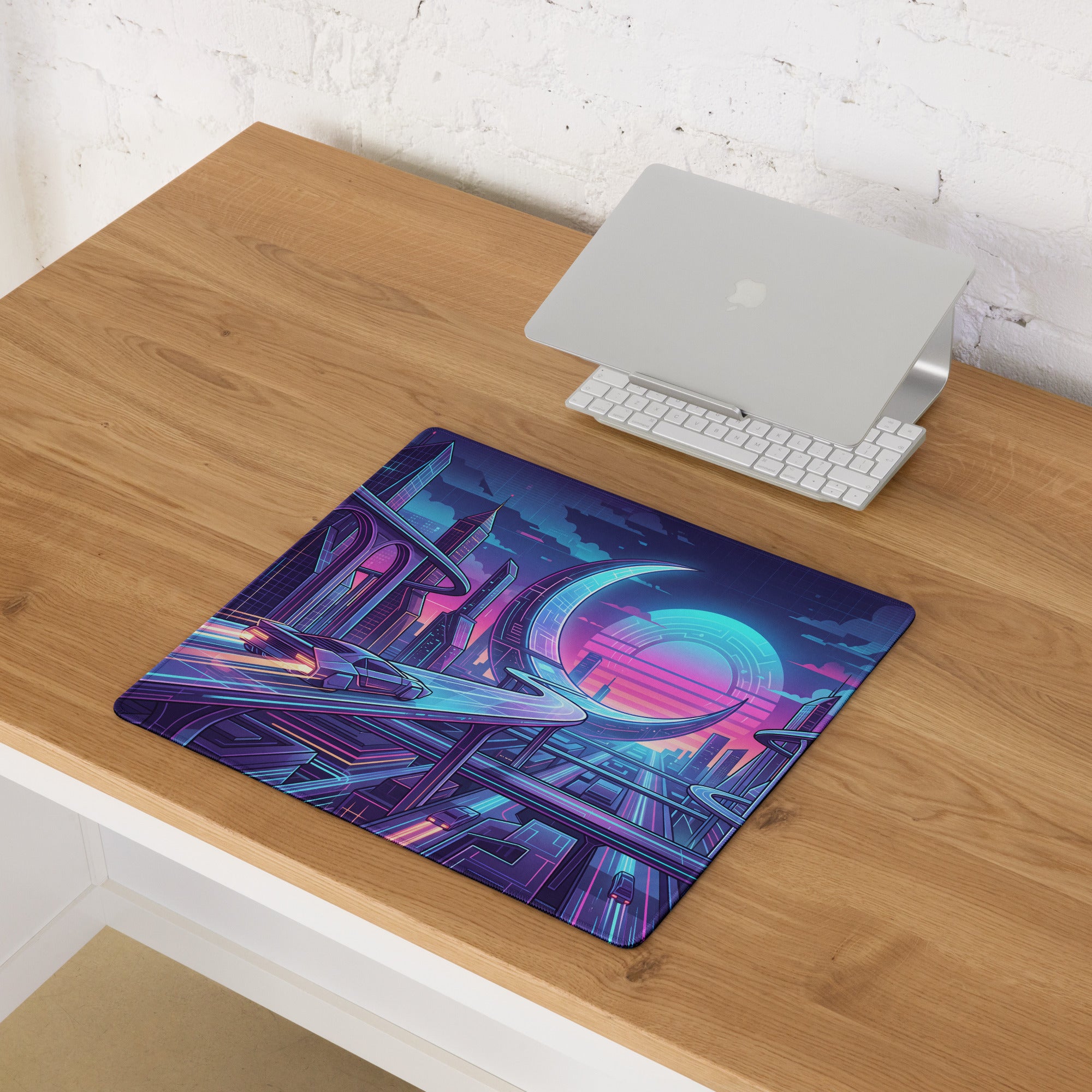 Vaporwave Neon City Mouse Pad - Gaming Mouse Pad Purple Pink Neon Desk Vaporwave Mood Neon Cyberpunk RGB Digital Art