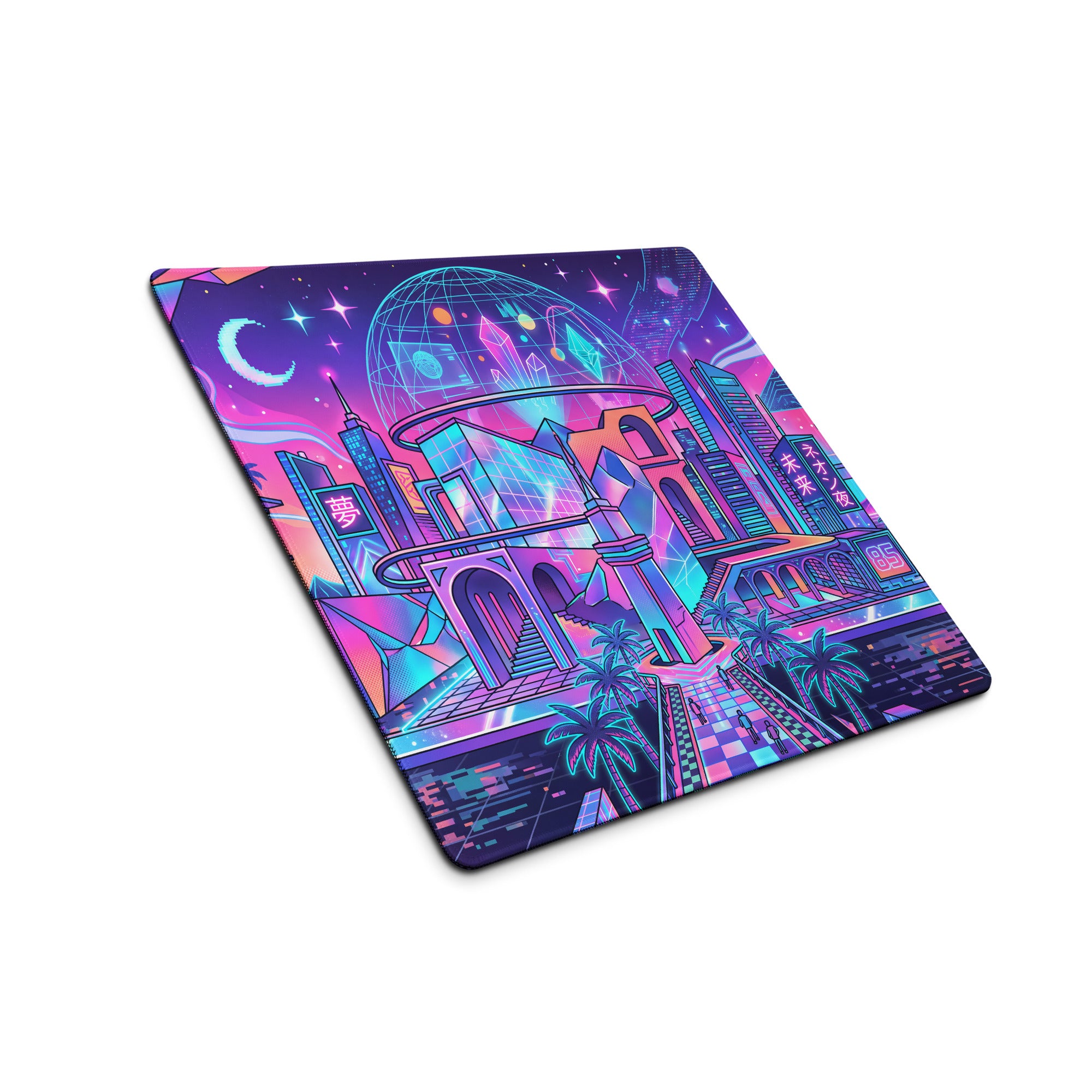 Vaporwave Neon City Gaming Pad - Mouse Pad Neon Pink Blue For Gaming Desk Vaporwave Vibrant Retro Synthwave Mood