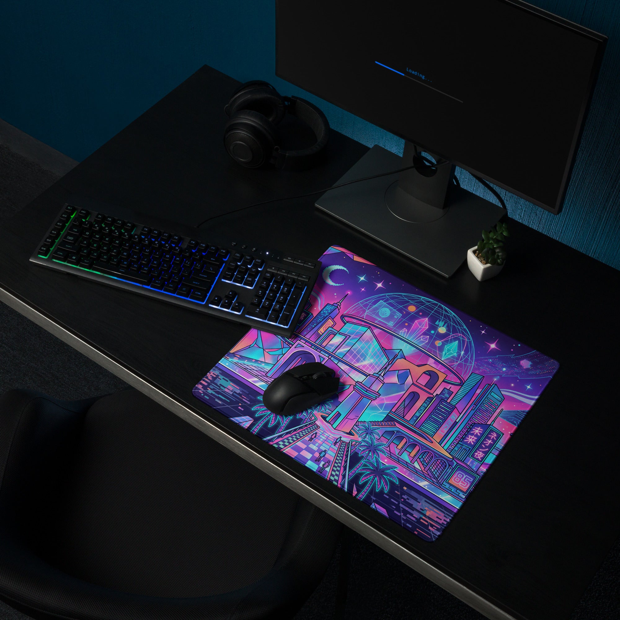 Vaporwave Neon City Gaming Pad - Mouse Pad Neon Pink Blue For Gaming Desk Vaporwave Vibrant Retro Synthwave Mood