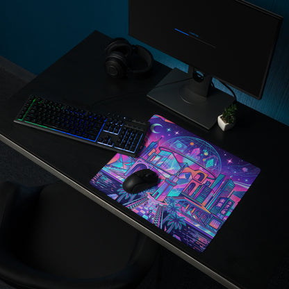 Vaporwave Neon City Gaming Pad - Mouse Pad Neon Pink Blue For Gaming Desk Vaporwave Vibrant Retro Synthwave Mood
