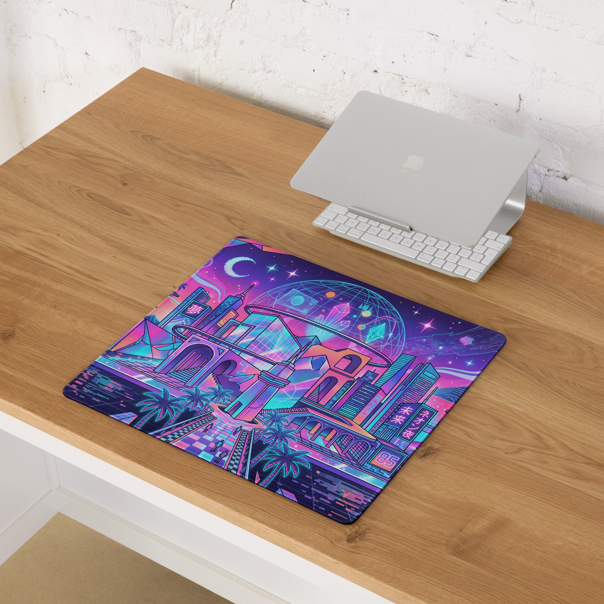 Vaporwave Neon City Gaming Pad - Mouse Pad Neon Pink Blue For Gaming Desk Vaporwave Vibrant Retro Synthwave Mood