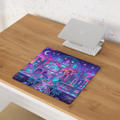 Vaporwave Neon City Gaming Pad - Mouse Pad Neon Pink Blue For Gaming Desk Vaporwave Vibrant Retro Synthwave Mood