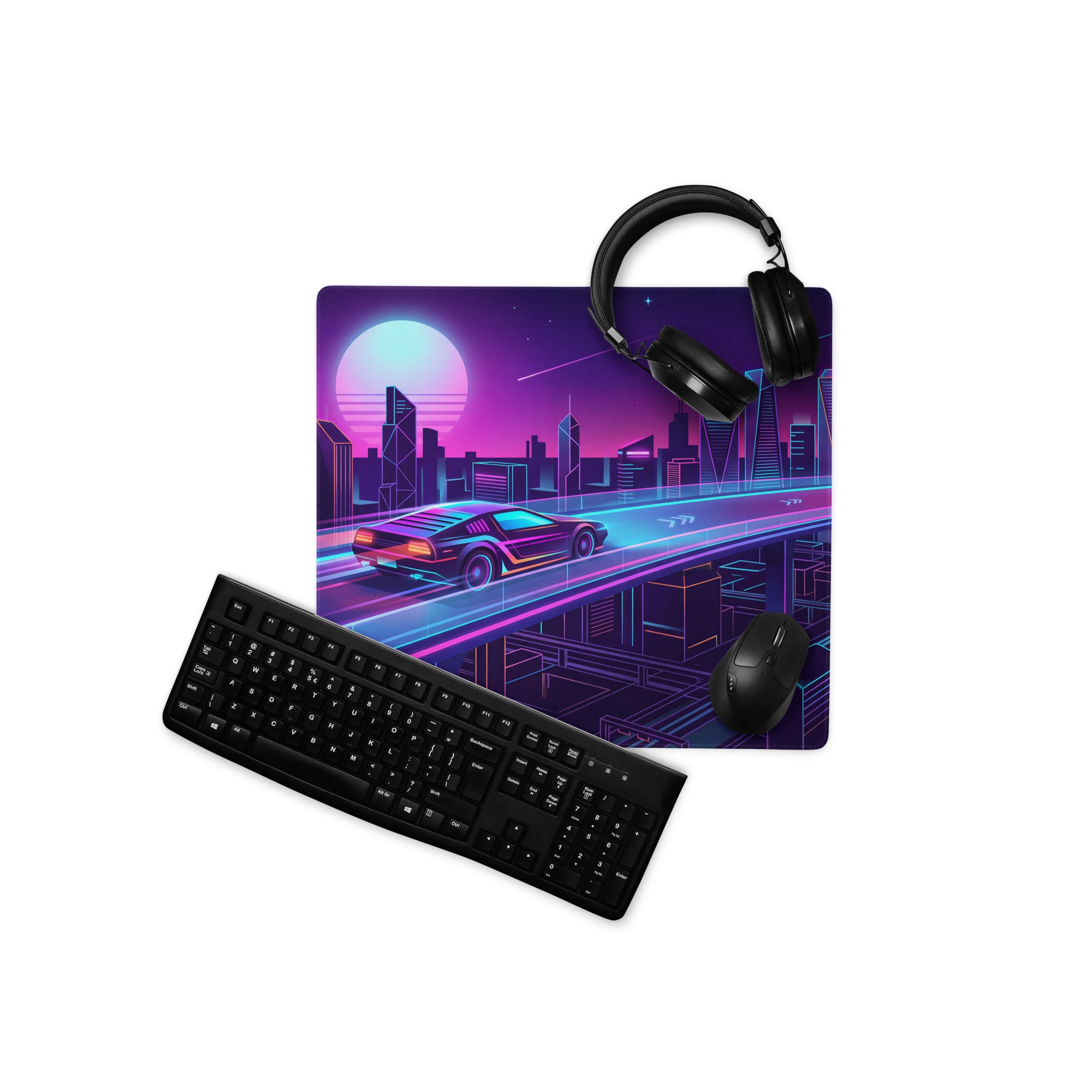 Vaporwave Neon City Mouse Pad - City Neon Purple Pink Blue Gaming Desk Vaporwave Retro Mood Synthwave Decor Digital Art
