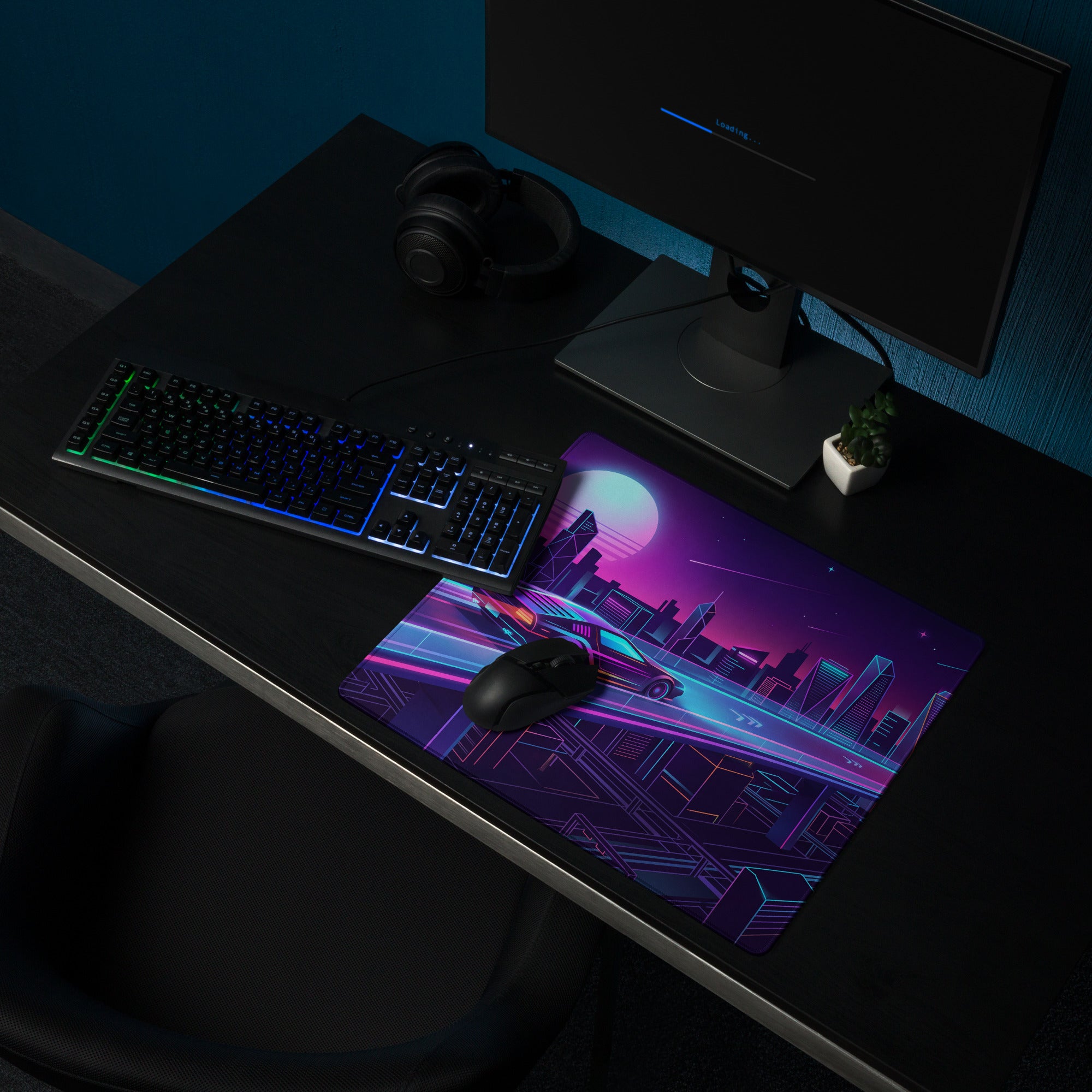 Vaporwave Neon City Mouse Pad - City Neon Purple Pink Blue Gaming Desk Vaporwave Retro Mood Synthwave Decor Digital Art