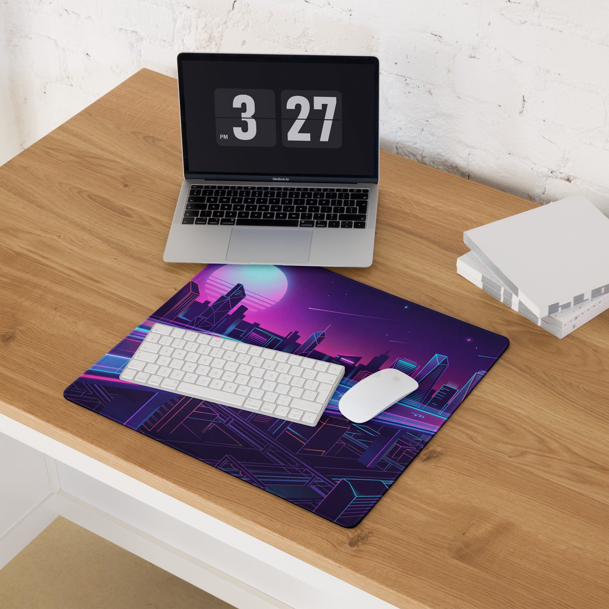 Vaporwave Neon City Mouse Pad - City Neon Purple Pink Blue Gaming Desk Vaporwave Retro Mood Synthwave Decor Digital Art