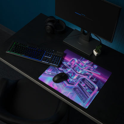 Vaporwave Neon Gaming Mouse Pad - Neon Purple Pink Blue Desktop Setup Vaporwave Retro Futurism Desk Mat Digital Art