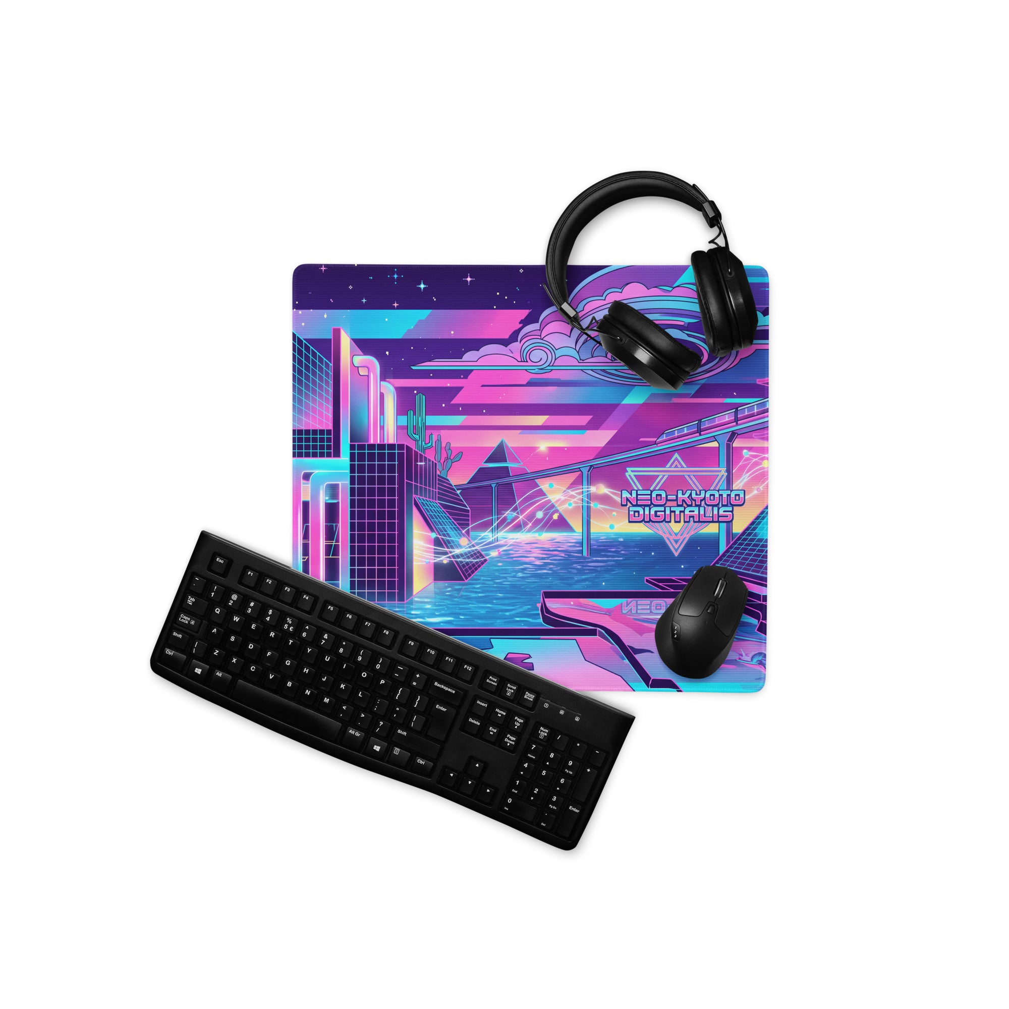 Neo Neon Vaporwave Mouse Pad - Gaming Mouse Pad Neon Pink Purple Blue Desk Setup Vaporwave