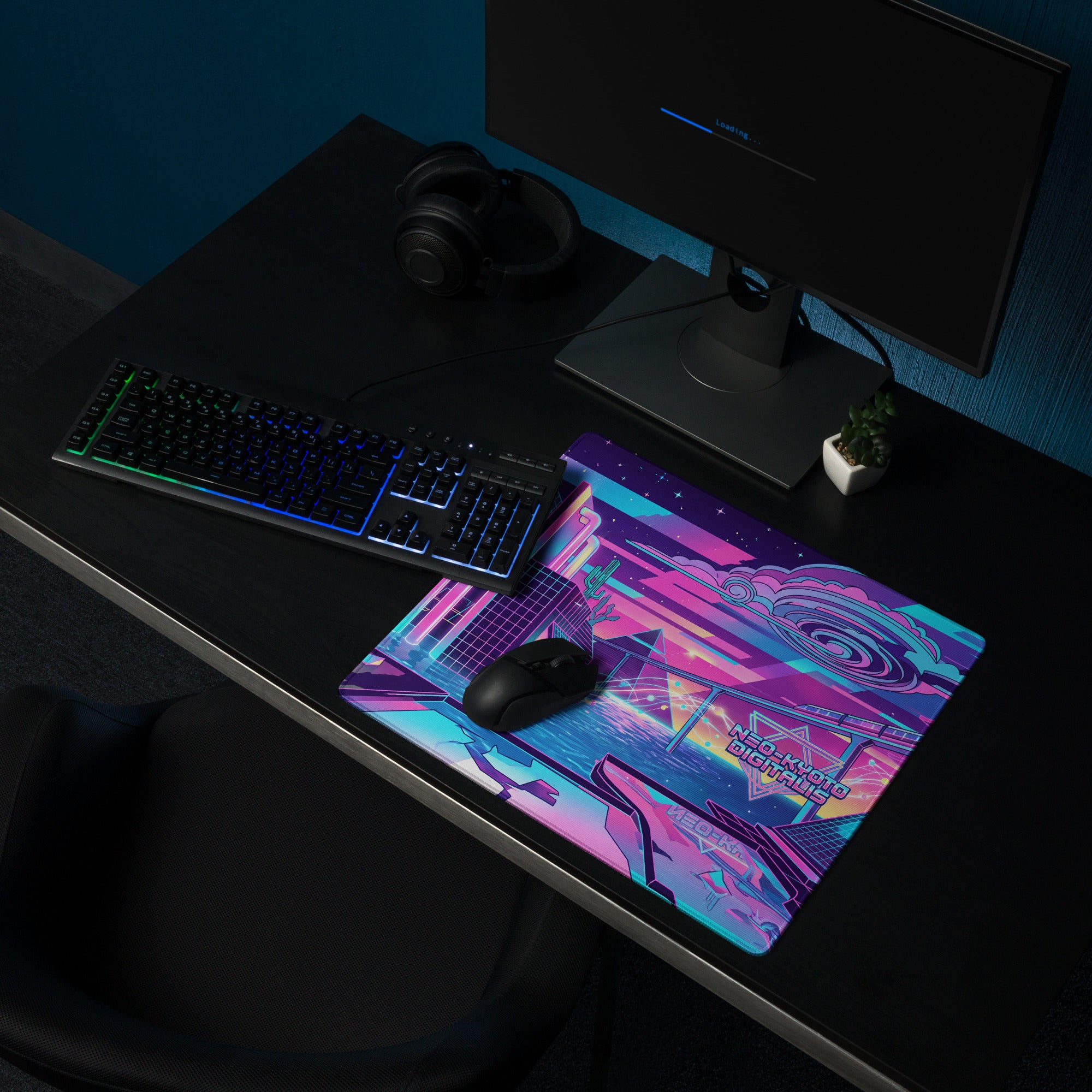 Neo Neon Vaporwave Mouse Pad - Gaming Mouse Pad Neon Pink Purple Blue Desk Setup Vaporwave