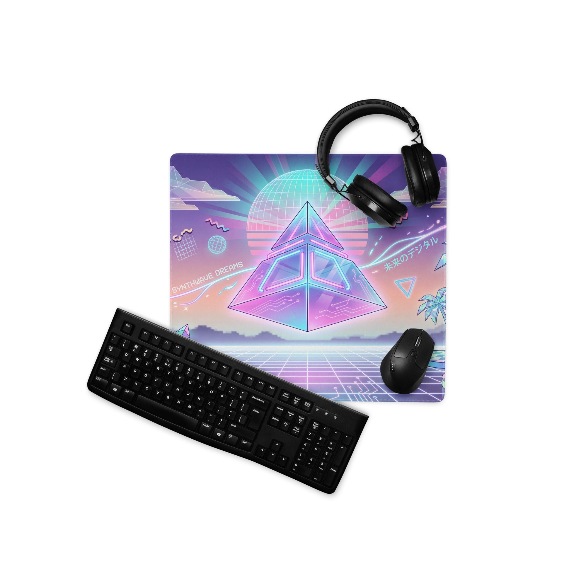 Vaporwave Neon Gaming Pad - Gaming Mouse Pad Neon Purple Pink Desk Neon Dreamy Retro Wave Gamer Accessory Digital Art
