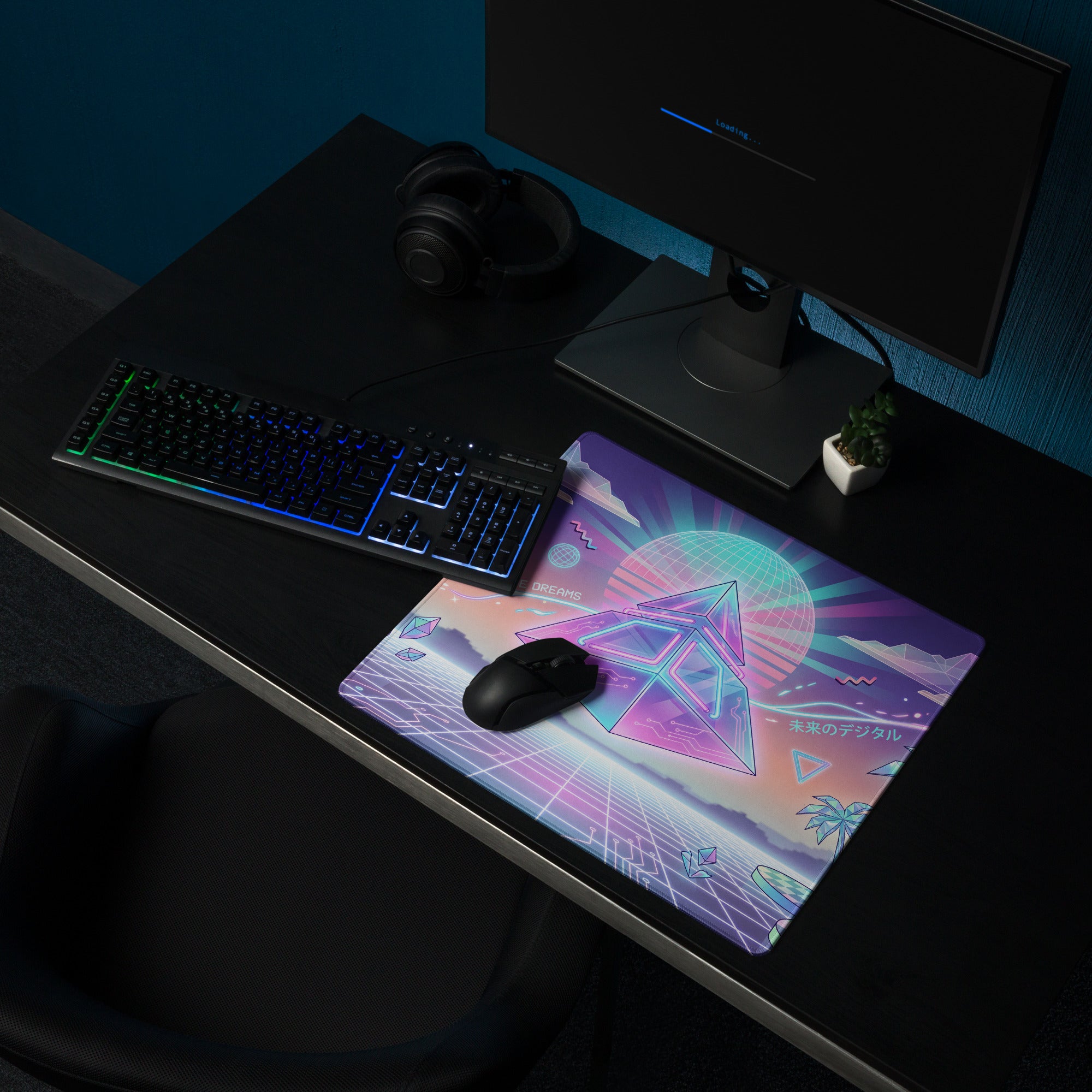 Vaporwave Neon Gaming Pad - Gaming Mouse Pad Neon Purple Pink Desk Neon Dreamy Retro Wave Gamer Accessory Digital Art