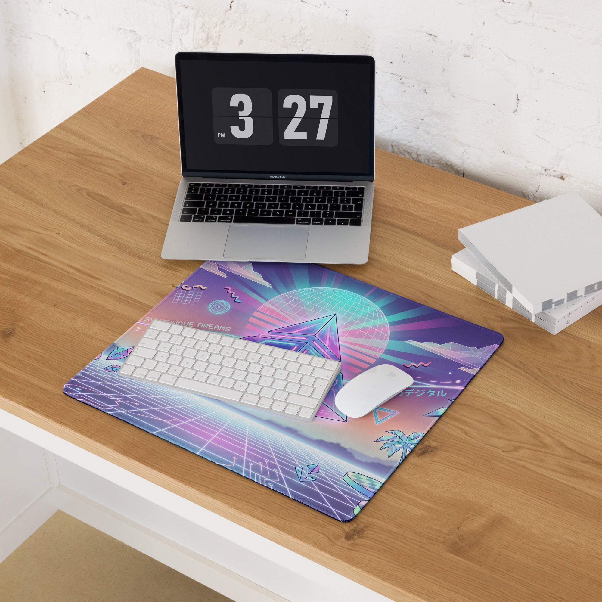 Vaporwave Neon Gaming Pad - Gaming Mouse Pad Neon Purple Pink Desk Neon Dreamy Retro Wave Gamer Accessory Digital Art