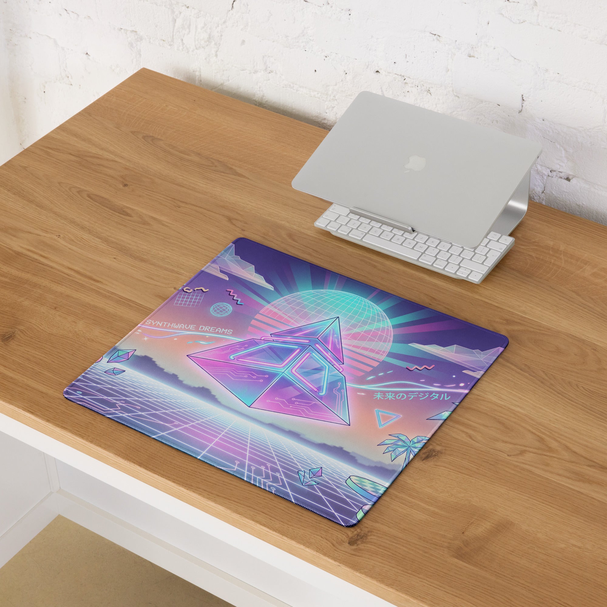 Vaporwave Neon Gaming Pad - Gaming Mouse Pad Neon Purple Pink Desk Neon Dreamy Retro Wave Gamer Accessory Digital Art