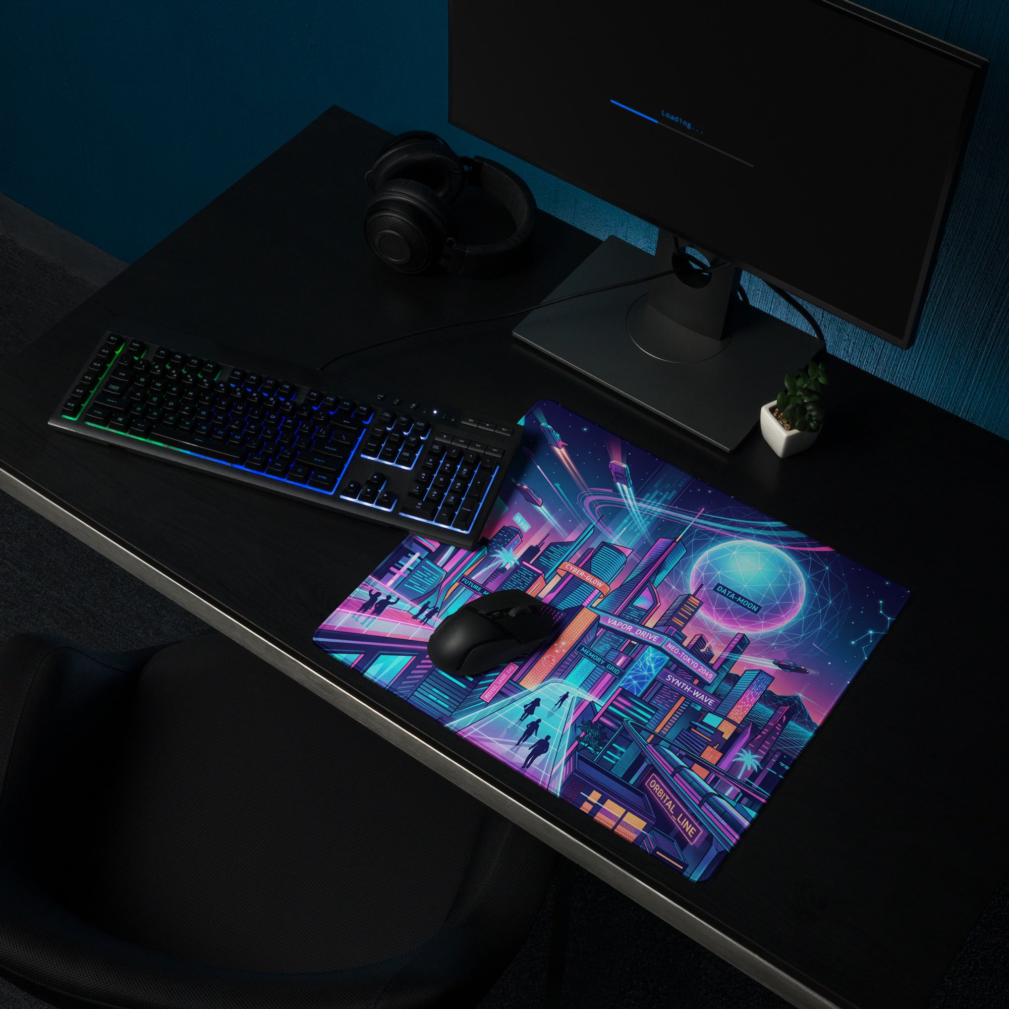 Neon Vaporwave City Mouse Pad - Gaming Mouse Pad Neon Pink Blue Desk Vaporwave Mood Energetic Futuristic Niche Tech Gear
